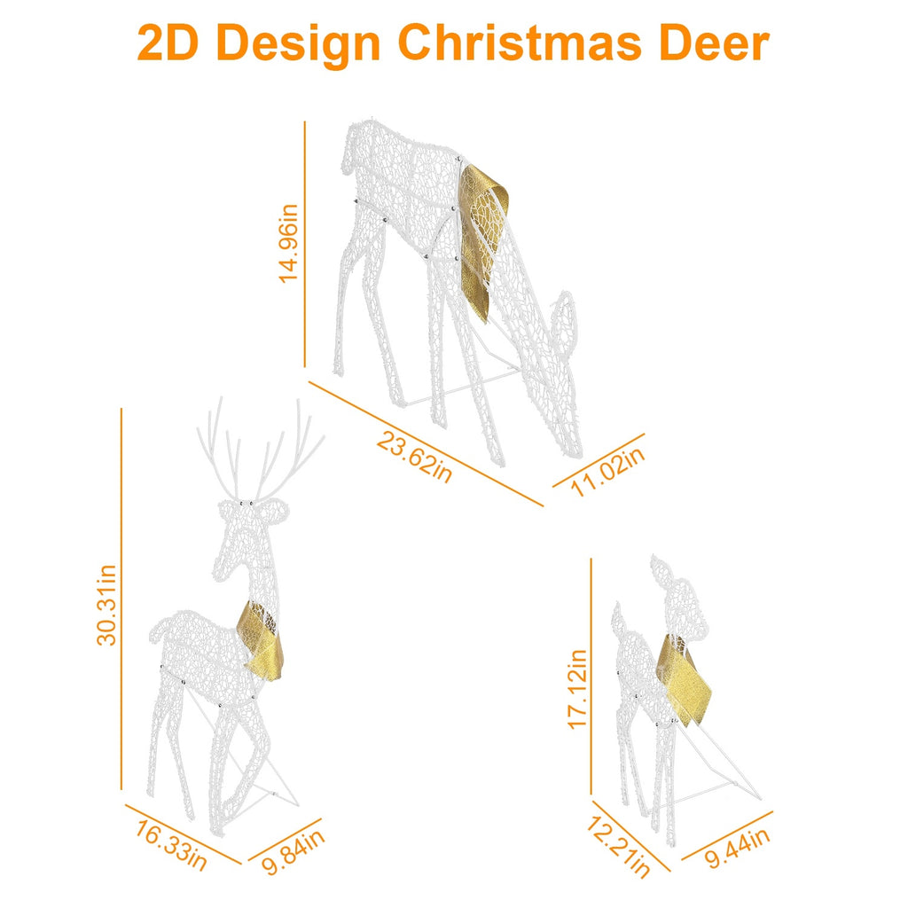 3 Sets Of Reindeer Family Lighted 2D Christmas Deer Decoration Warm Yellow Light 3 Lighting Modes Buck Doe Fawn Indoor Outdoor Christmas Decoration