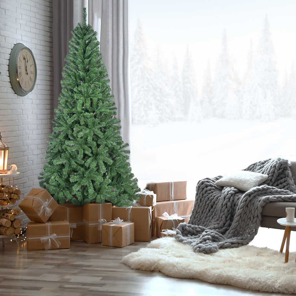 Unlit Artificial Christmas Tree, Green Xmas Tree And Folding Metal Stand For Indoor Holiday Decoration