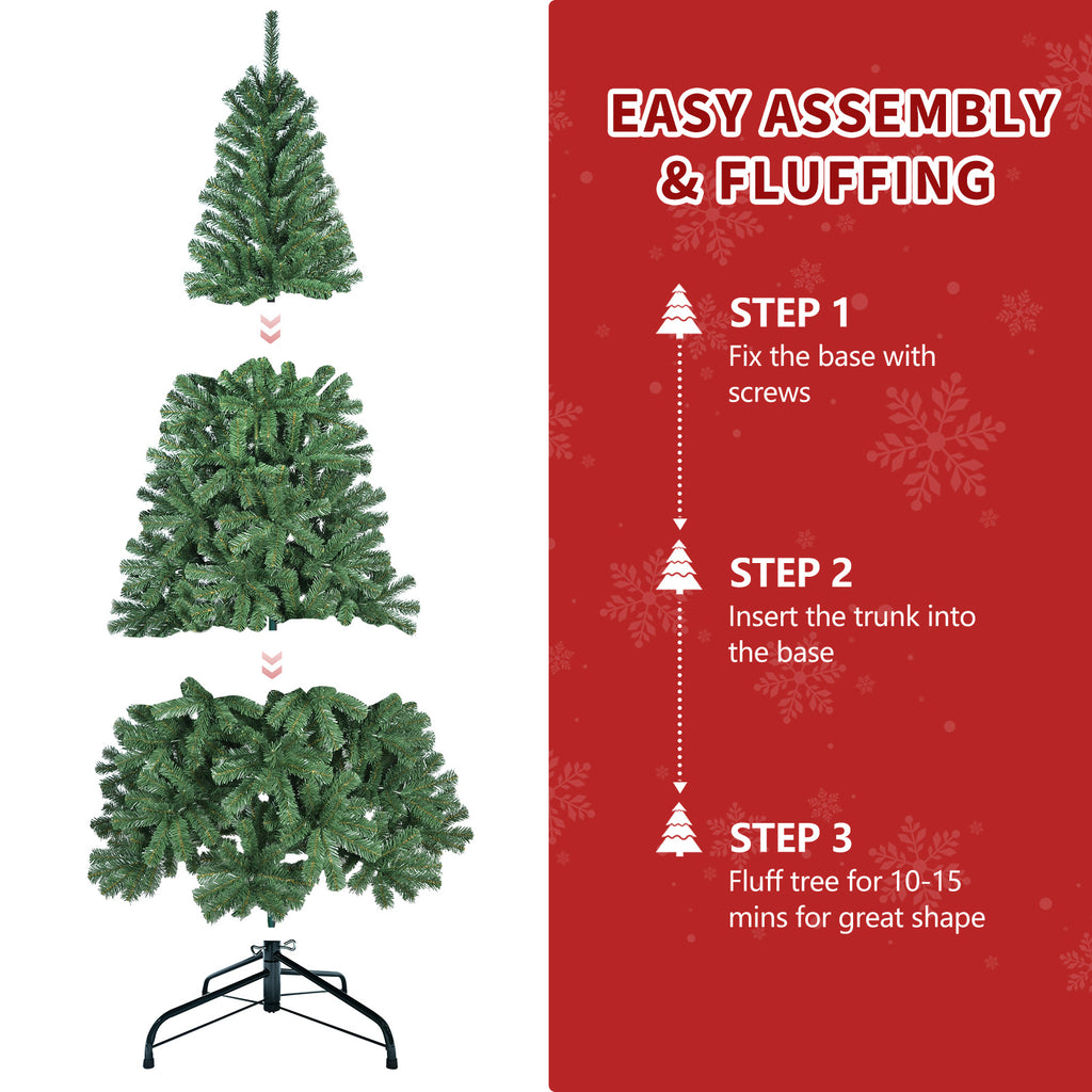 Unlit Artificial Christmas Tree, Green Xmas Tree And Folding Metal Stand For Indoor Holiday Decoration