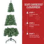 Unlit Artificial Christmas Tree, Green Xmas Tree And Folding Metal Stand For Indoor Holiday Decoration