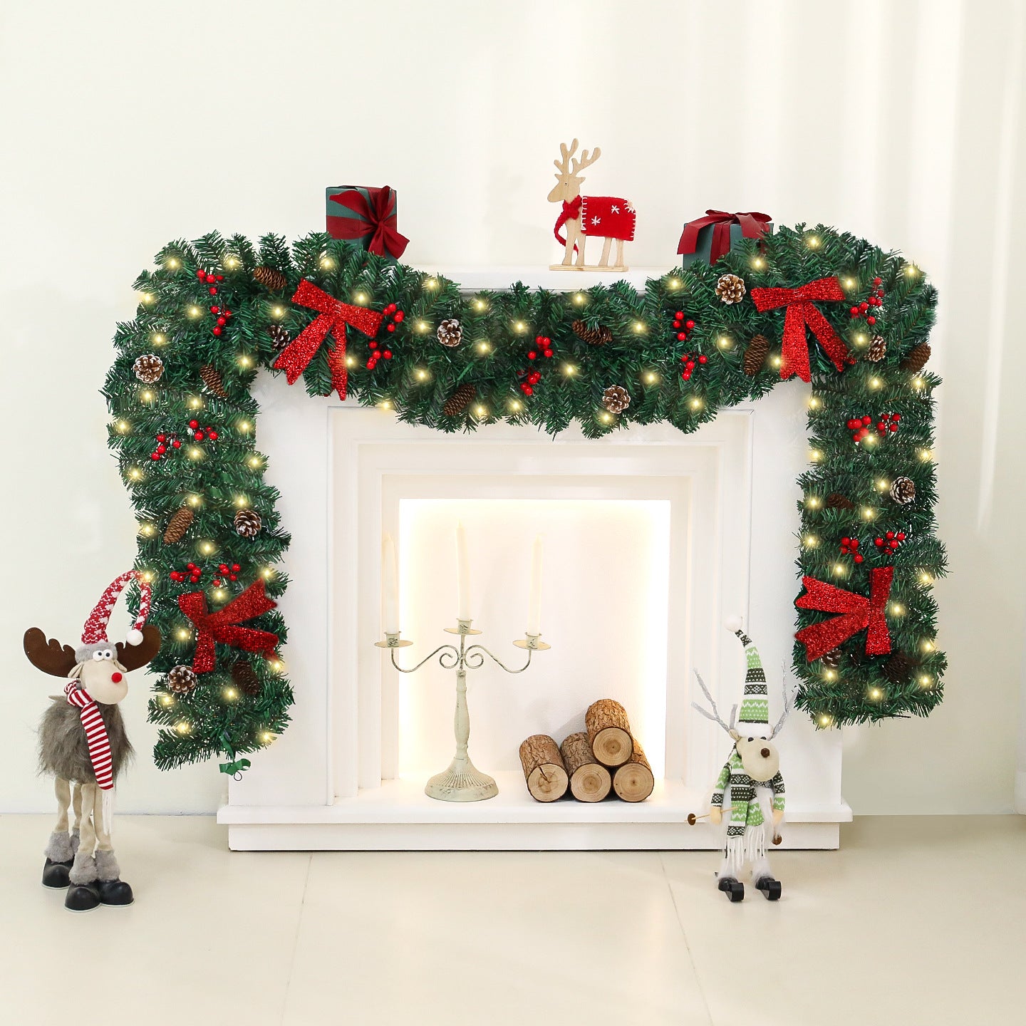 New Christmas Rattan Cross-border Pine Cone Bow Decorative Showcase Holiday Atmosphere Layout Christmas Decoration