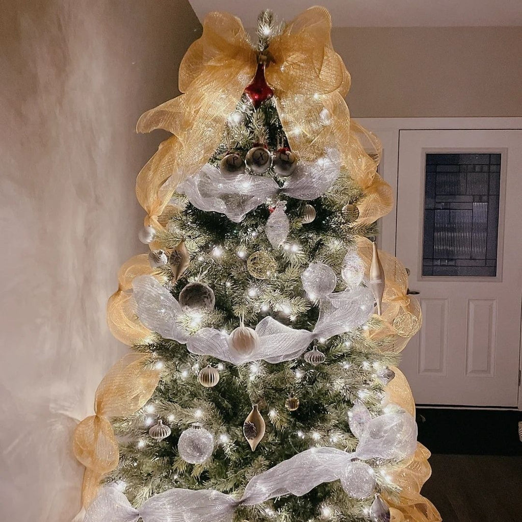 Christmas Tree Decoration Silk Ribbons Colored Ribbons Christmas Scene Layout Mesh Bow Pendant Yarn Strip