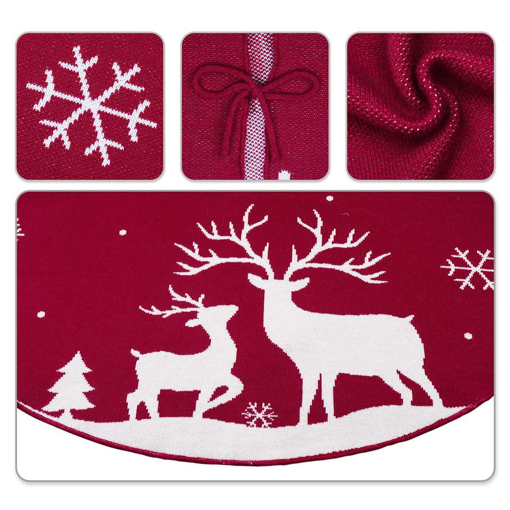 Christmas Tree Base Apron Elk Snow Scenery Knitted Tree Skirt