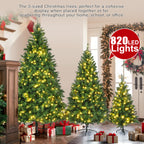 8ft, 6ft, 4ft Pre-Lit Green Pine Artificial Christmas Tree, 3 Articulated Christmas Trees With 820 Warm Yellow LED Lights & 2539 Branch Tips For Festive Decoration For Home, Office & Party
